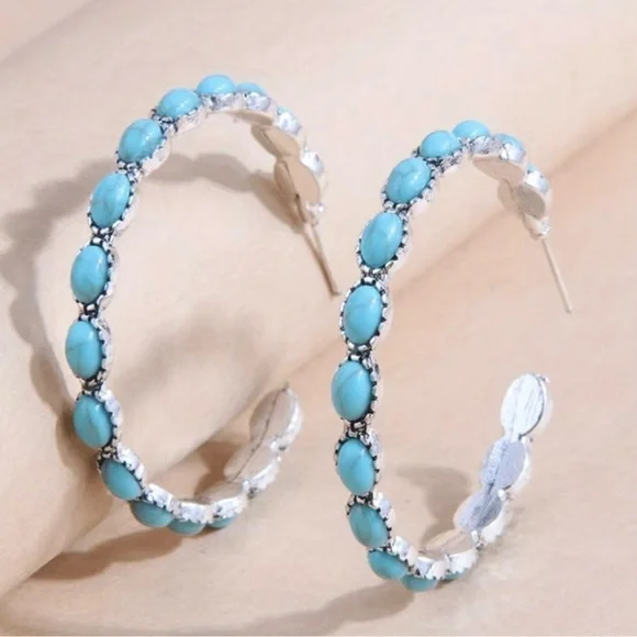 Turquoise Statement Hoops - Picture 4 of 4